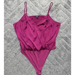 Express Satin Pleated Faux Wrap Cami Thong Bodysuit XL